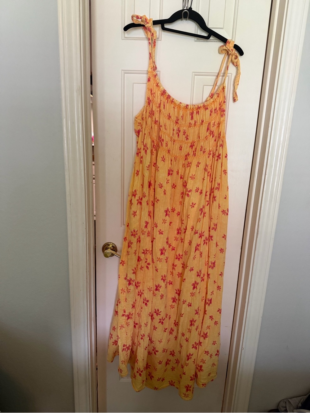 Free People Yellow Maxi Dress with Pink Floral Print